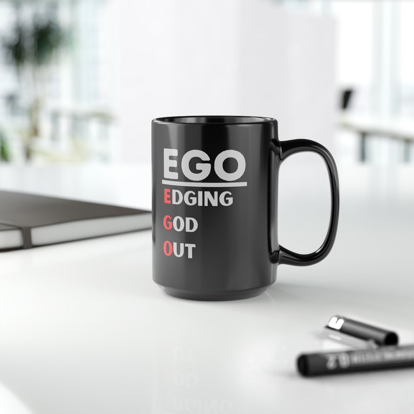 EGO - Edging GOD Out - Black Mug, 15oz