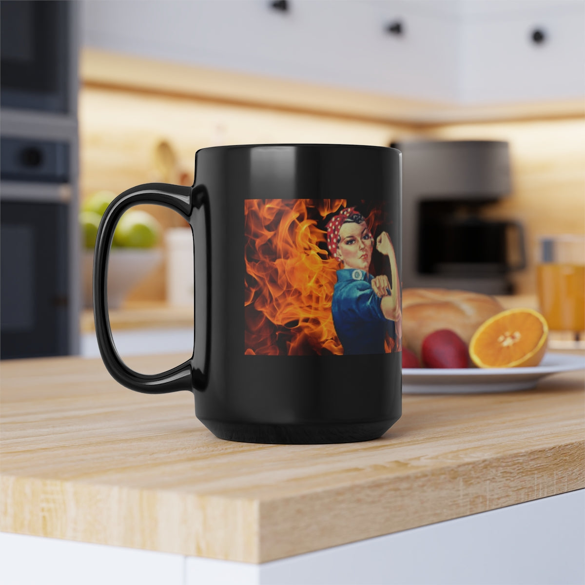 Rosie The Riveter - Black Mug, 15oz