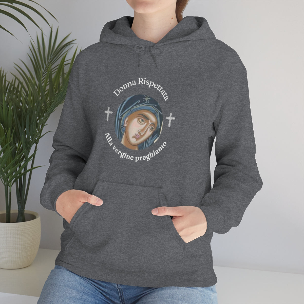 Mary -(Translated from Italian) - Respected Woman - To The Virgin We Pray - Unisex Heavy Blend™ Hooded Sweatshirt